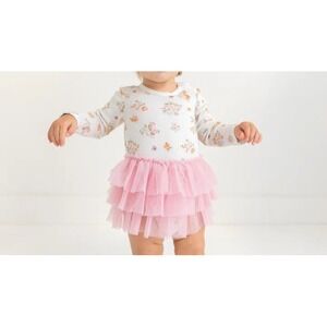 Posh Peanut Baby Girls Long Sleeve Tulle Tutu Floral Bodysuit in Clemence 12/18M